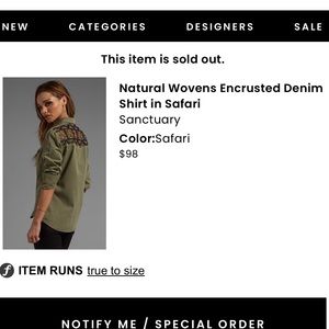 Sanctuary army green embroidered shirt